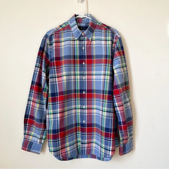 Men's Ralph Lauren L Classic Fit Plaid Oxford Button Down Shirt Multi Pony Logo - Picture 1 of 12